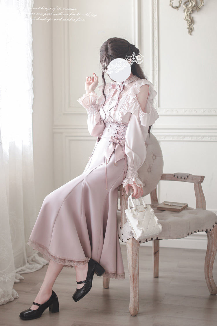 Pink Ruffle Slim Elegant Fishtail Skirt Dress - Sweet Lolita