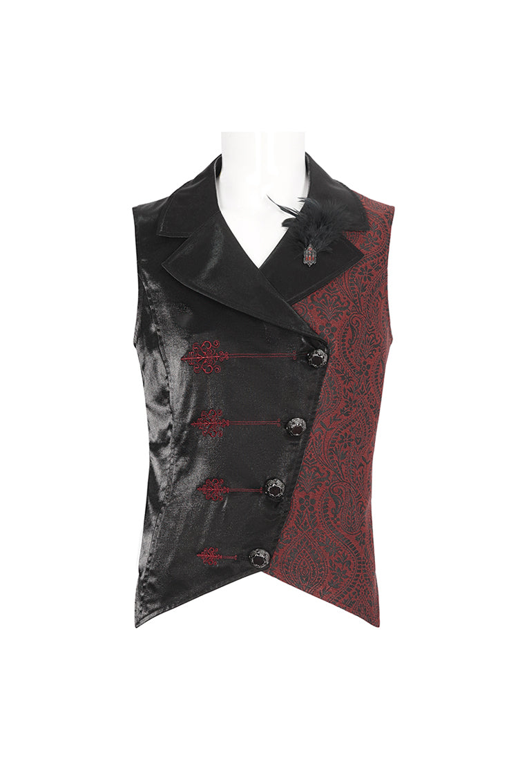 Noir & Red Feathered Embossed Victorian Waistcoat