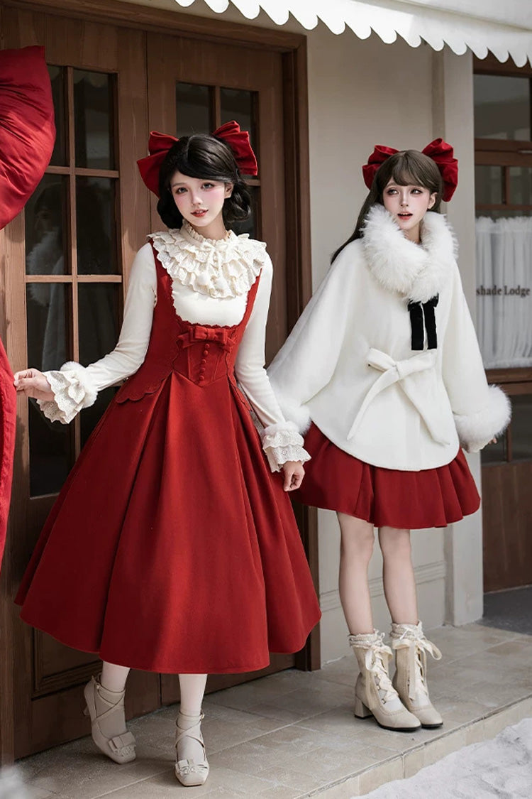 Classic Elegant Lolita Bandeau Dress with Embroidered Bow - Red