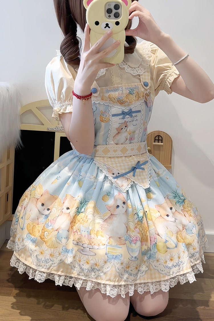 Sweet Lolita Strap Dress with Bowknot Lace - Pineapple Cat