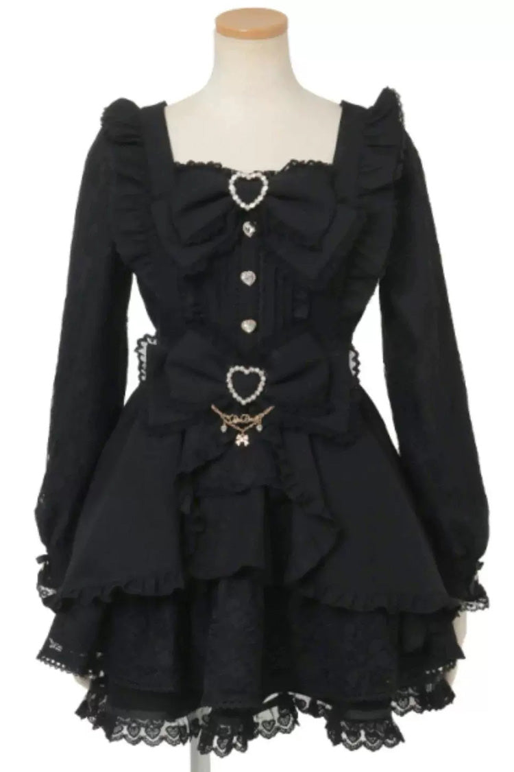 Gothic Square Collar Ruffled Bow Plus Size Japanese Lolita Dress Set