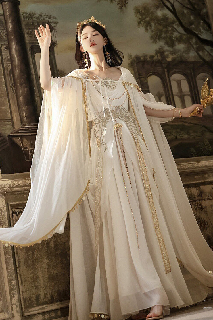 White Sleeveless Gothic Lolita JSK Dress Set Ruffled Greek Style