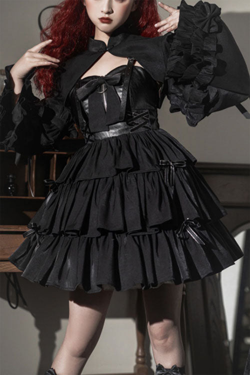 Tiered Gothic Lolita JSK with Bowknot & Ruffles