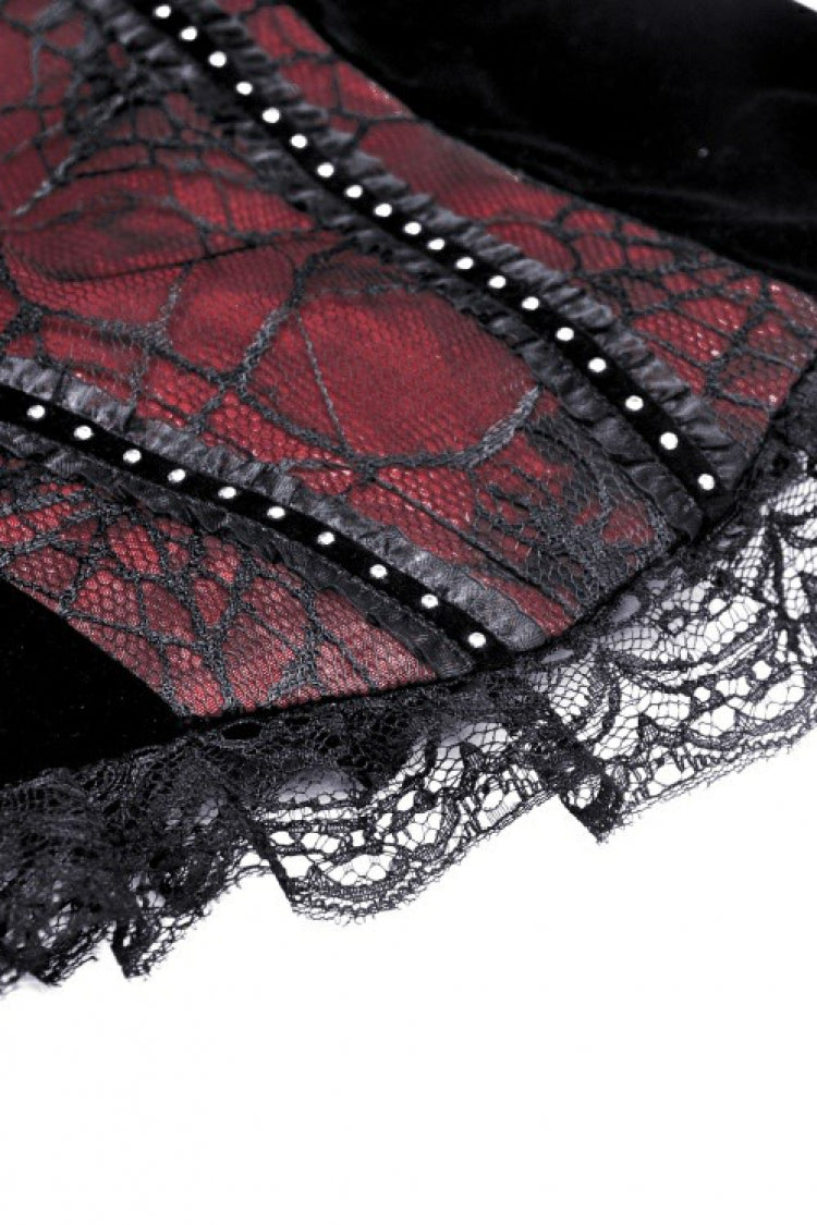 Dark Red Cross-Strap Jacquard Gothic Overbust Corset