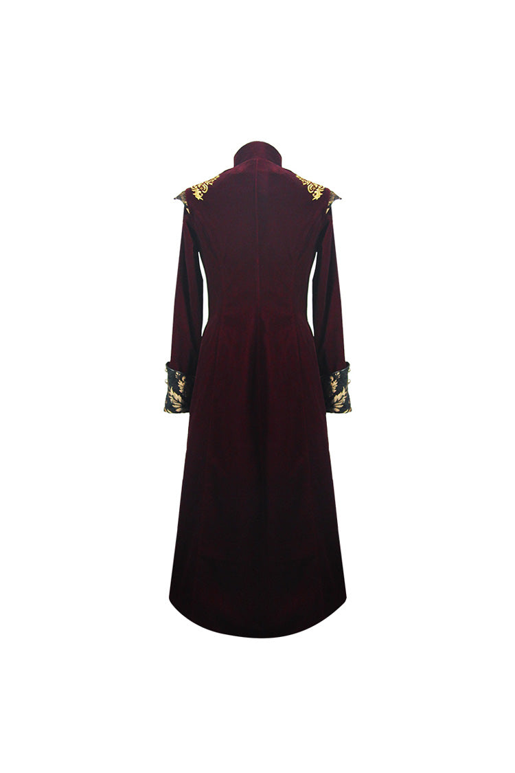 Crimson & Noir Faded Gold Button Fleece Longline Gothic Jacket for Men