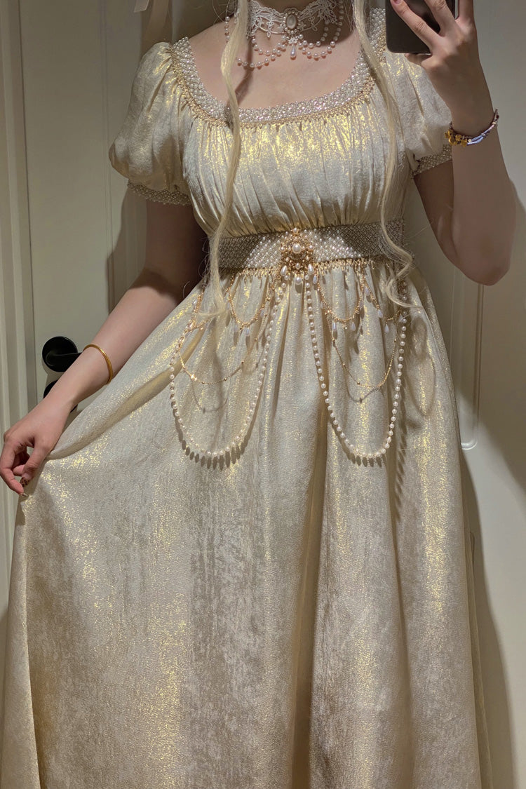 Moonlight Amber Short Sleeve High Waisted Pearl Classic Vintage Palace Dress