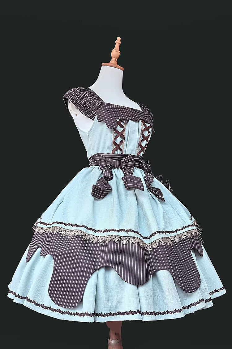 Irregular Sweet Dress with Double-Layered Print and Bow Lace-Up - Strawberry and Mint Chocolate