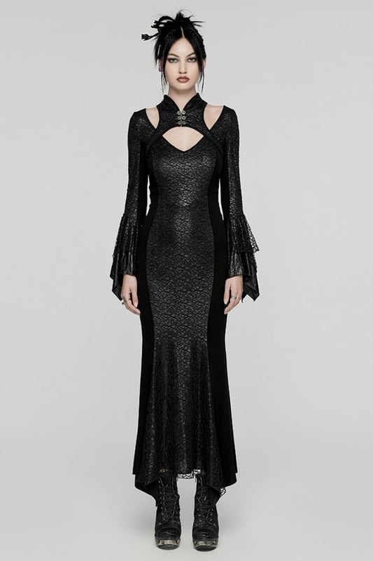 Gothic Dress with Cheongsam Collar Fishtail Hollow Design