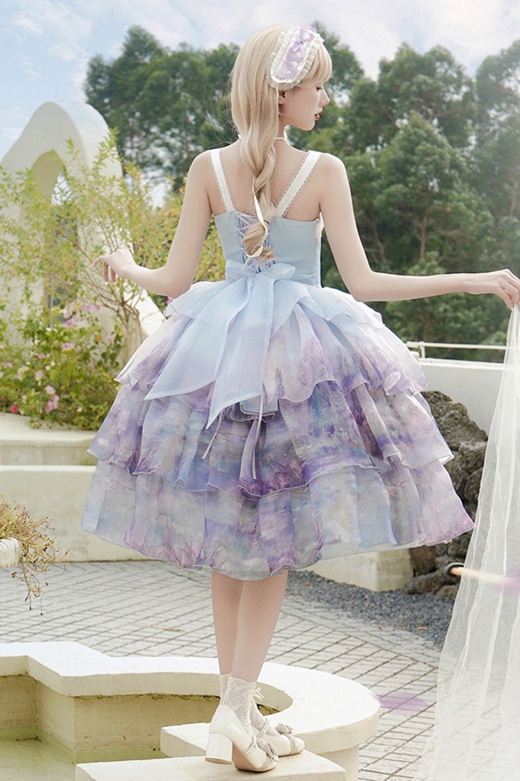 Multi-Color Swan Lake Printed Oil Painting Sweet Lolita JSK Dress - Three-Layer