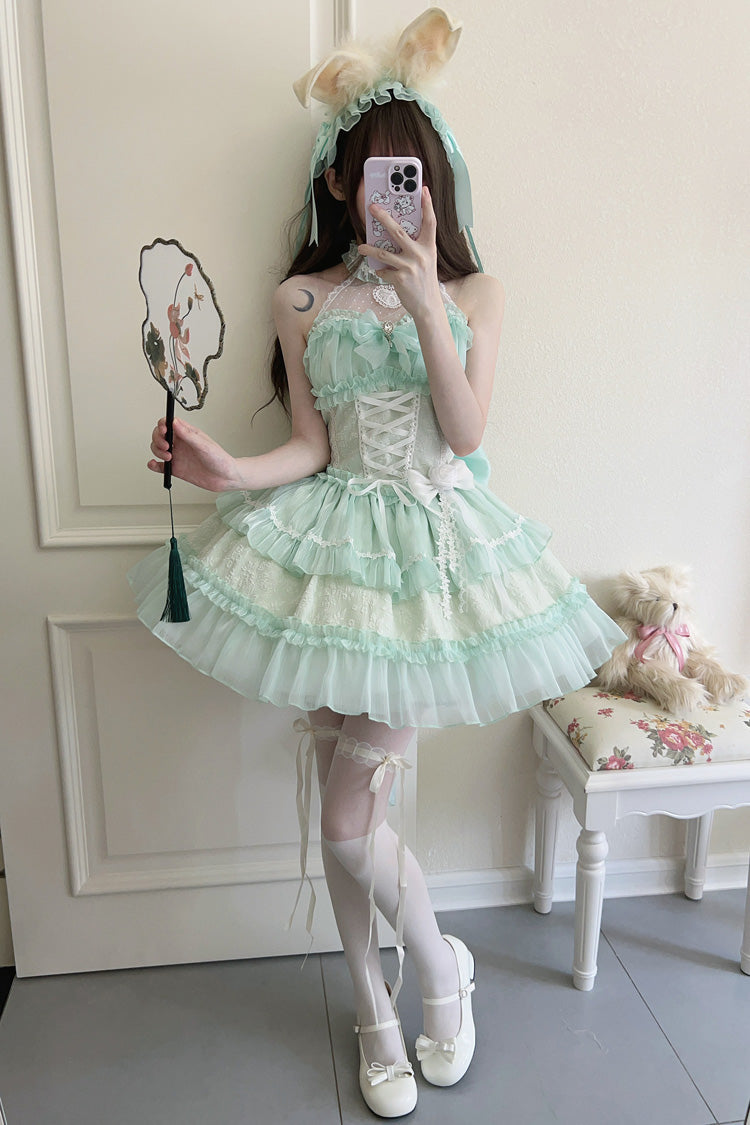 Emerald Triple-Tier Ribbon Lace Sweet Jumper