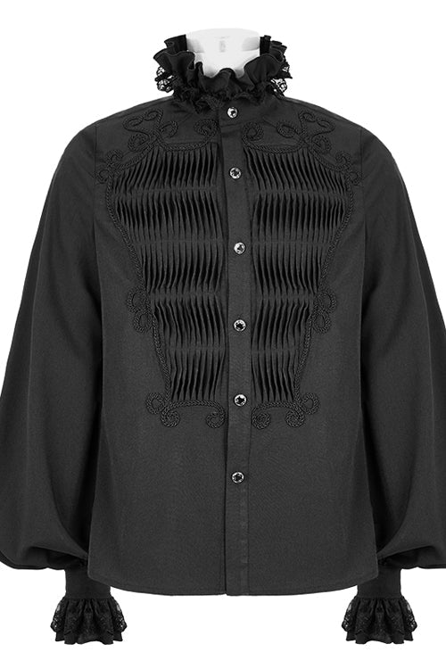 Men's Gothic Blouse with Hand-Embroidered Chiffon Detail