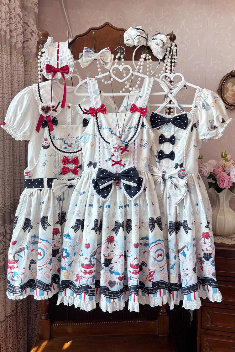 Square Collar Short Sleeve Print Ruffle Sweet Lolita Dress Beige