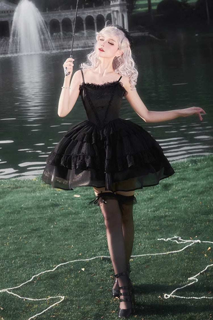 Black Gothic Drawstring JSK with Ruffle Details