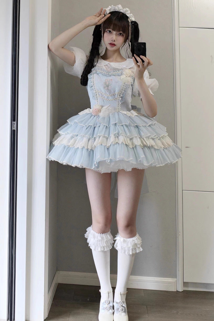 Good Night Tulip Sleeveless Multi-Tiered Ruffled Embroidered Lace Sweet Ballet Lolita Jumper Dress Two Colors