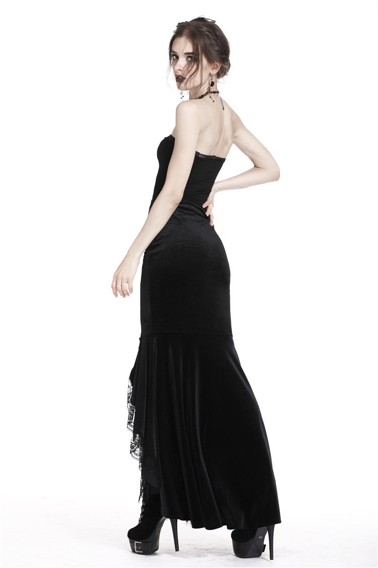 Sable Velour Lace-Trim Gothic Mermaid Skirt