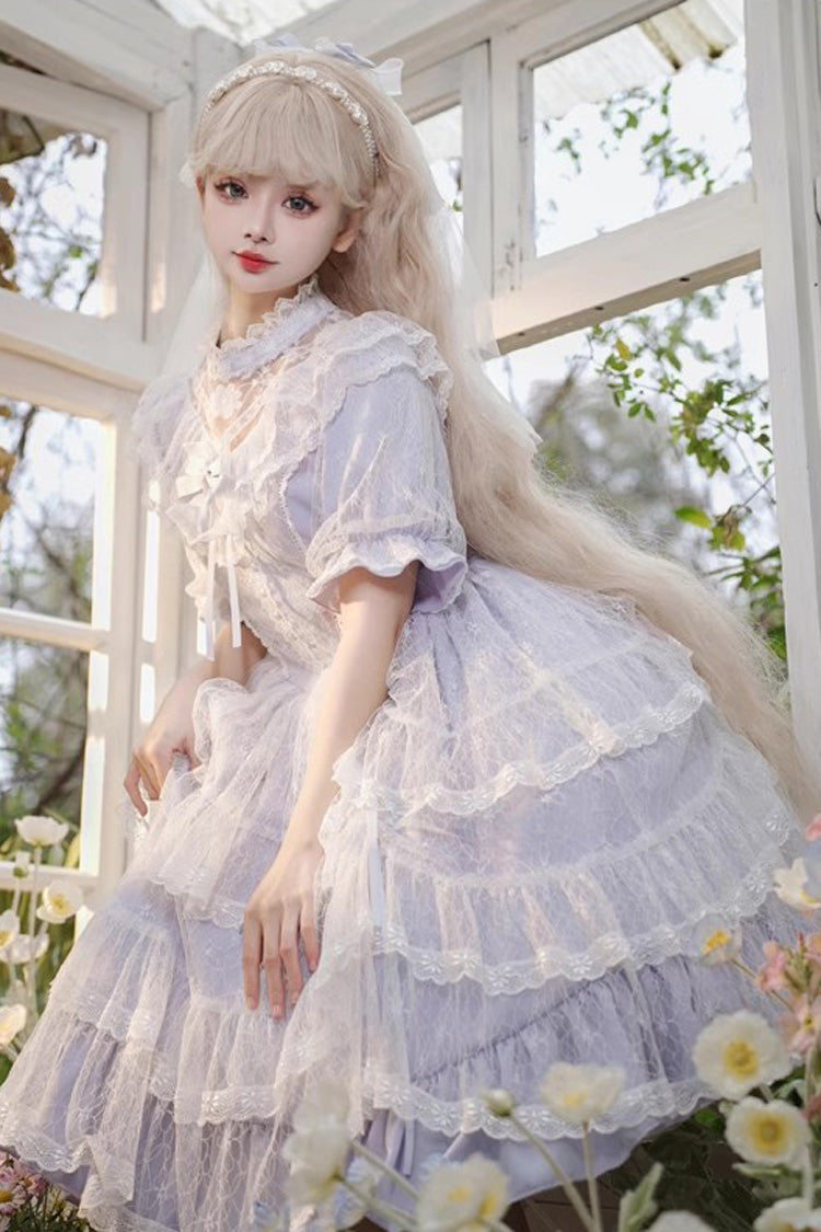 Periwinkle Iris Love Jacquard Bow-Tied Princess One-Piece