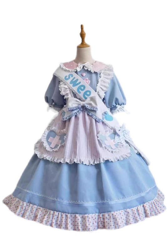 Azure Love-Redemption Print Sweet Dress with Bow Accents