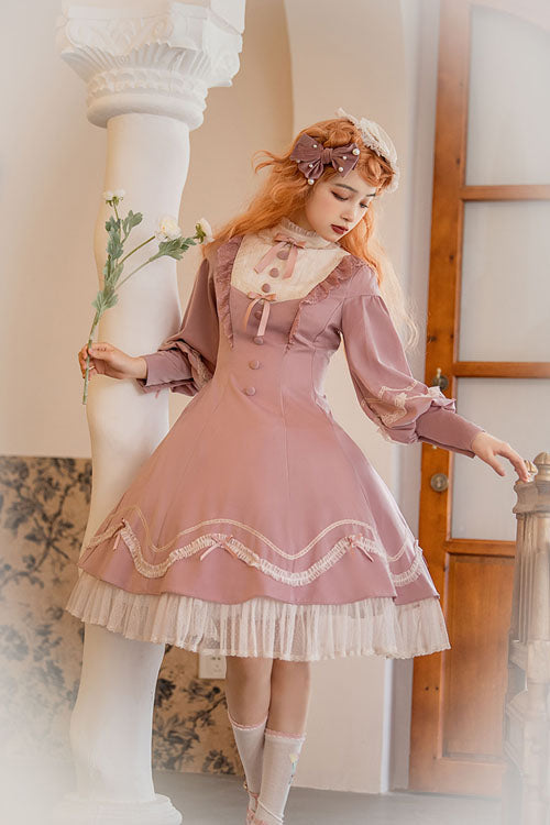 Alice Girl Andrea Ruffled OP Dress - Solid Bowknot Sweet Lolita