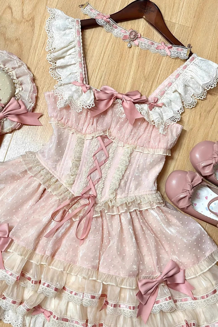 Rose Triple-Layer Bowknot Corset Sweet Princess Ballet Jumper Dress