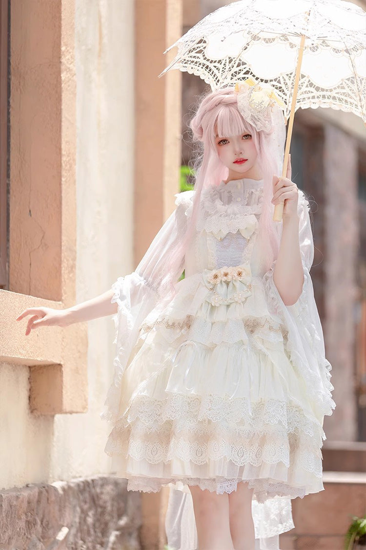 Multi-Layer Sleeveless Undine's Tears Print Ruffle Hanayome Bowknot Sweet Lolita Jsk Dress - 2 Colors