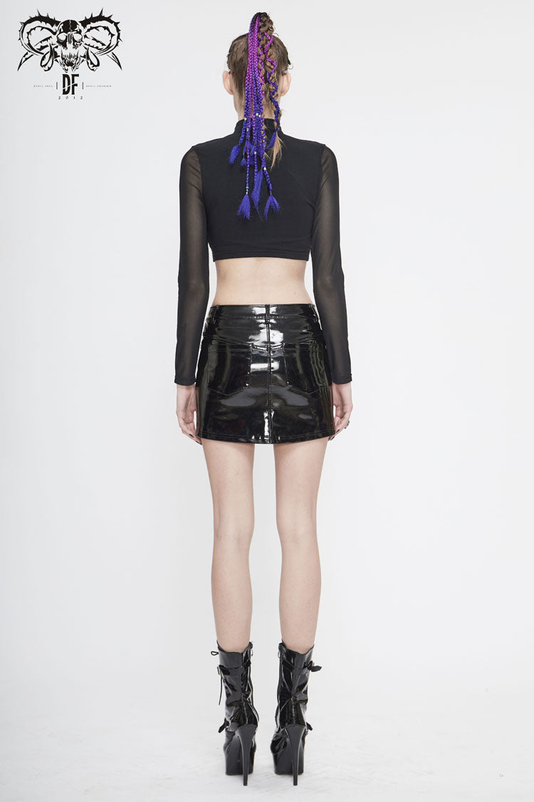 Pitch Crewneck Lace Check Short Gothic Top for Women