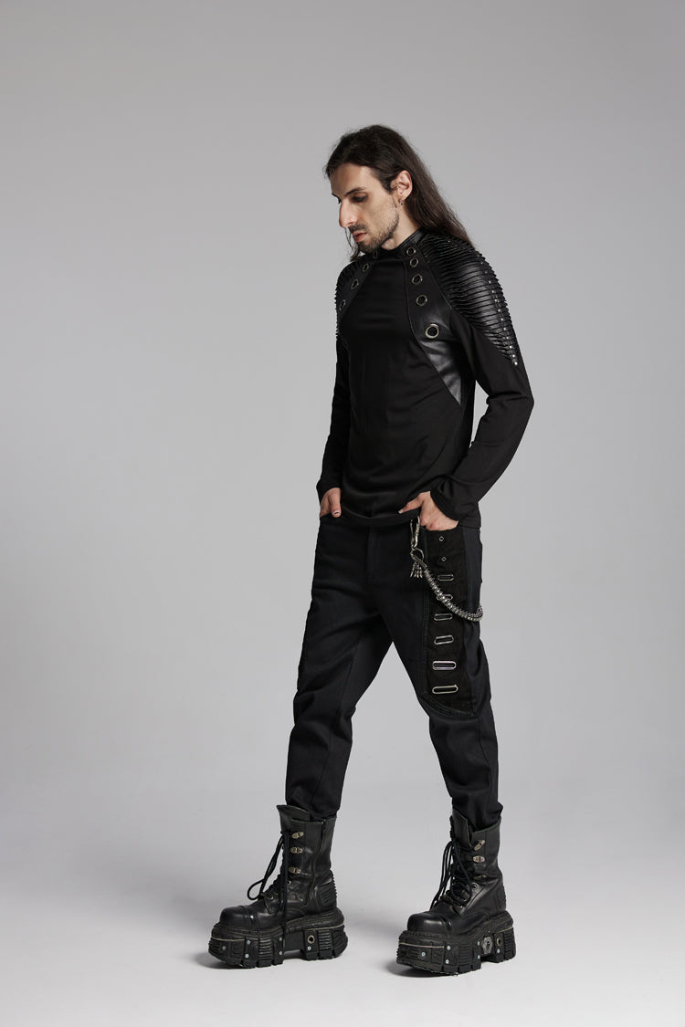 Umbra Crewneck Long-Sleeve Pleated Loop Punk Blouse for Men