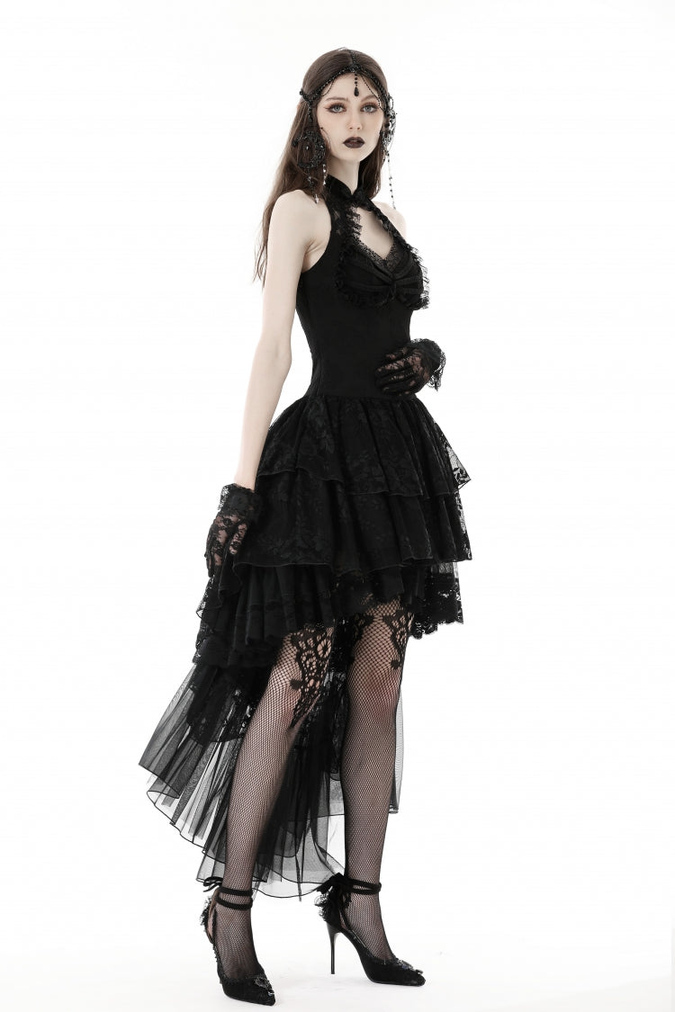 Off Shoulder Halterneck Lace Irregular High Low Multi-Layered Gothic Dress