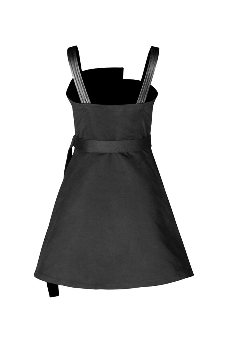 High Waist Belted PU Leather Strap Irregular Steam Punk Dress
