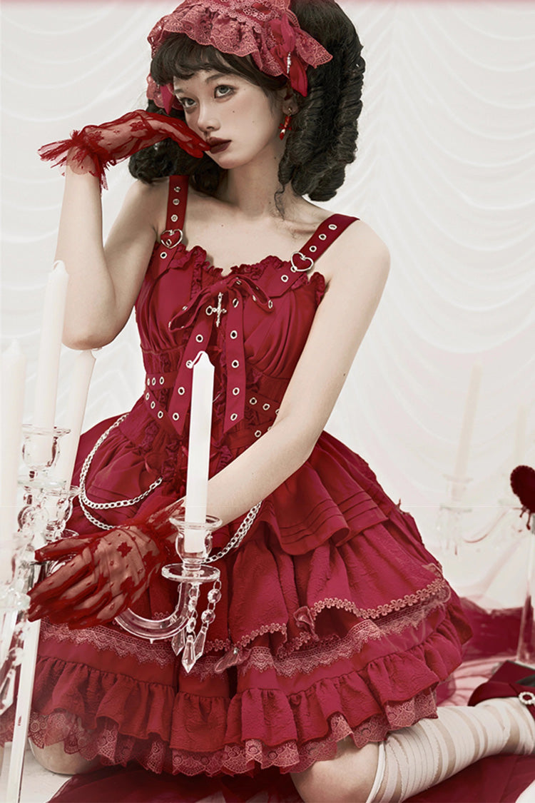 Sleeveless Triple Ruffle Bow Lace Up Gothic Lolita Jsk Dress