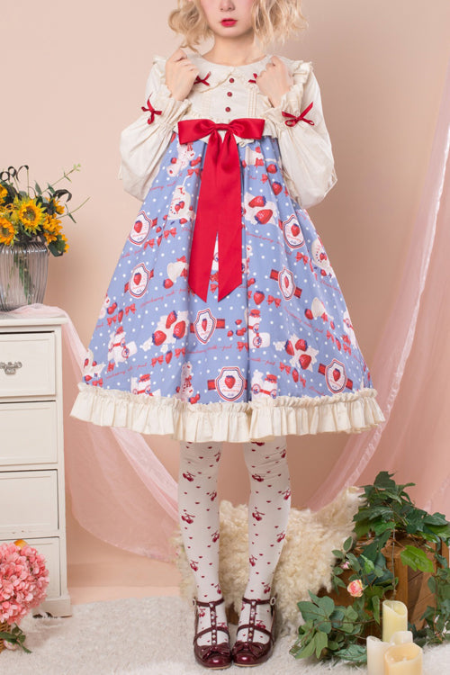 Strawberry Milk Print Lolita OP Dress - High Waist, Sweet