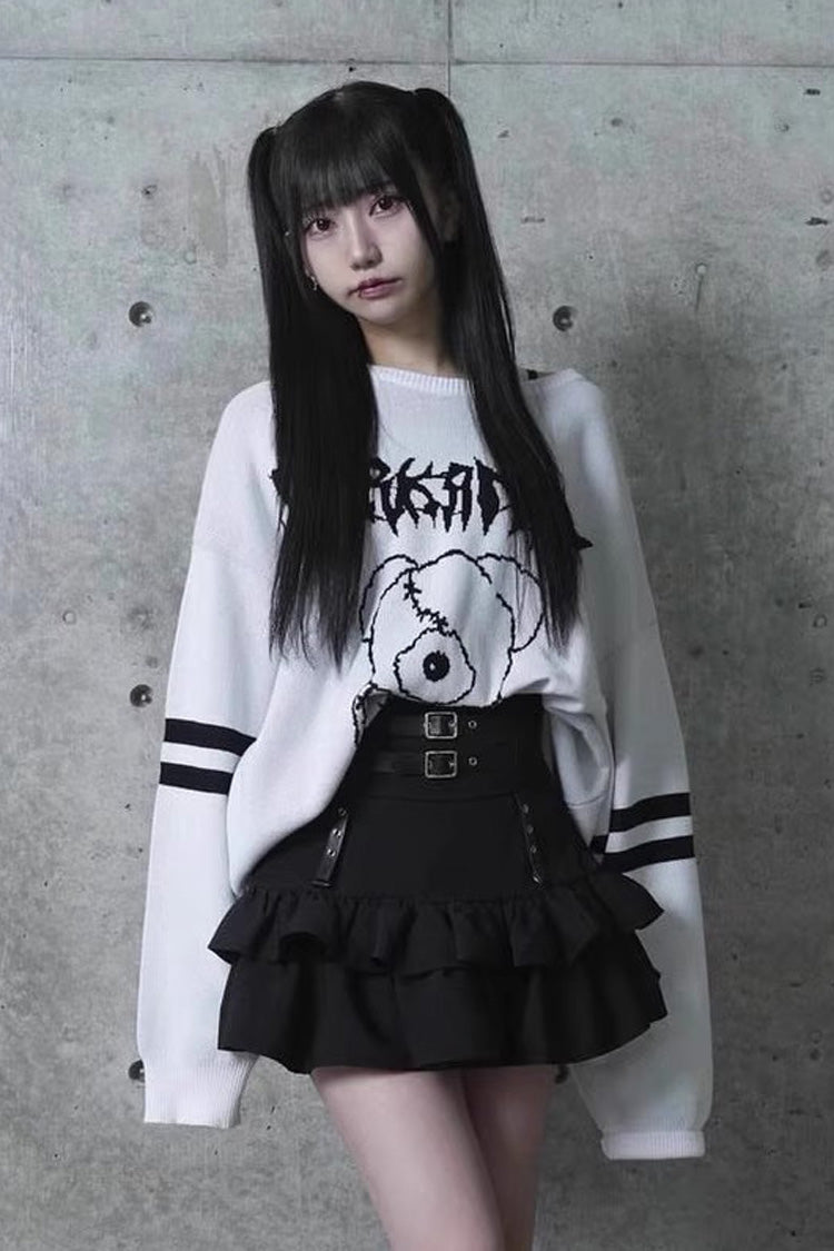 Black High Waisted Ruffle Leather Buckle Gothic Jirai Kei Japanese Mini