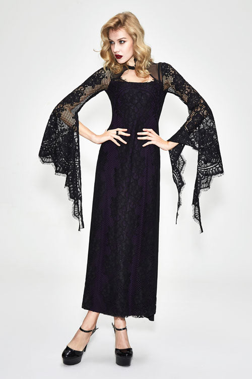 Elegant Lace Flared Long-Sleeve Gothic Dress