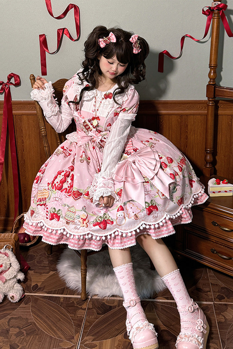 Mint Strawberry Dessert Printed Sweet Lolita Dress - Doll Collar Short Sleeved