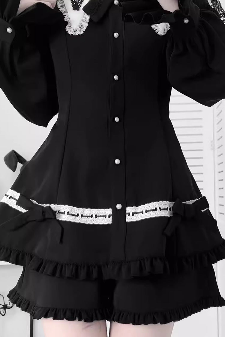Black Ruffled Bow Gothic Dress Shorts