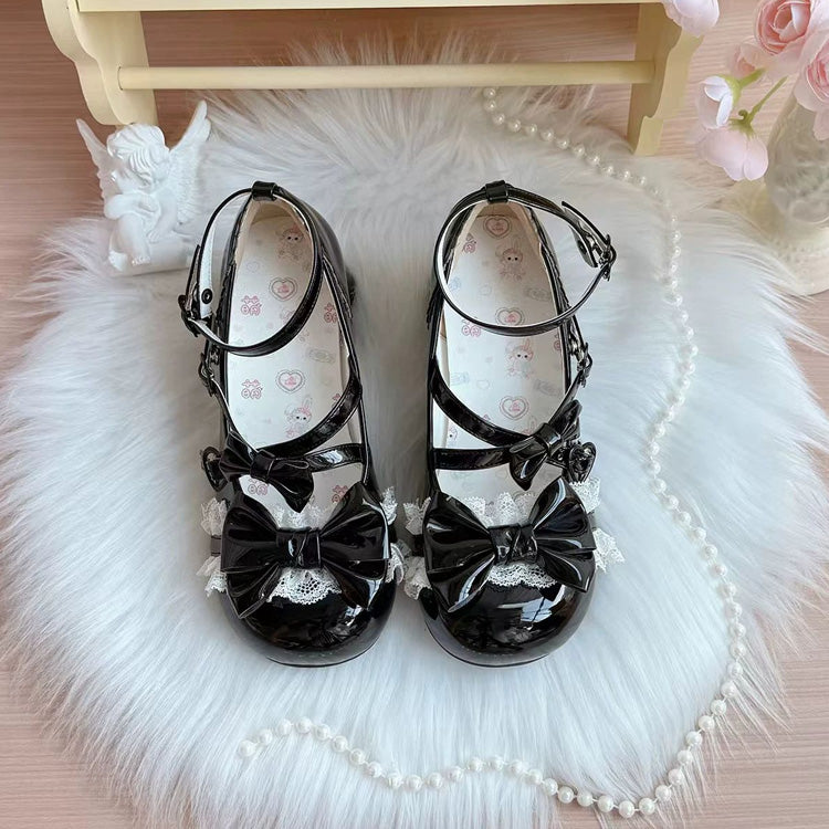 Ribbon Cross Bandage Kitten-Shaped Heel Mid-Heel Pumps - 5 Colors