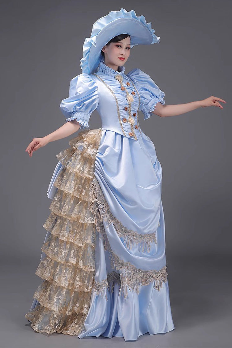 Victorian Princess Gown with Layered Ruffles, European Elegance