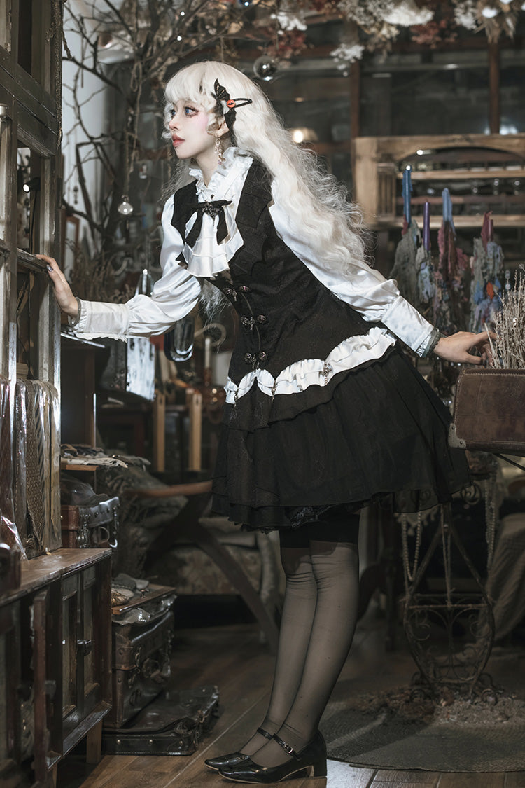 Black/White The Duke of Blood Multi-Layered Ruffled Bow Gothic Lolita Vest Skirt Set