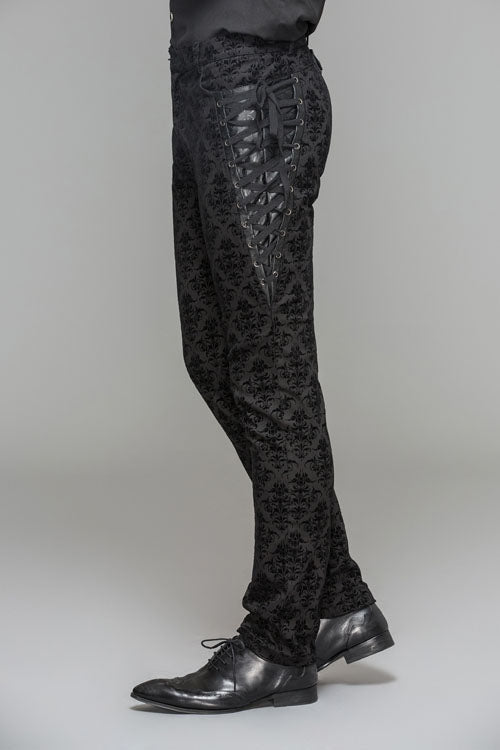 Flocking Patterned Gothic Trousers for Men's Parties