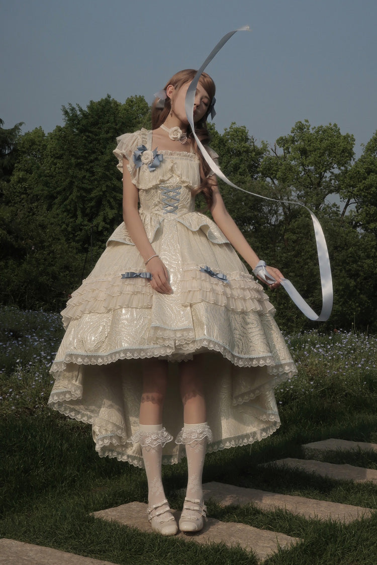 Ribbon Trim Princess Lolita JSK - Ivory and Blue