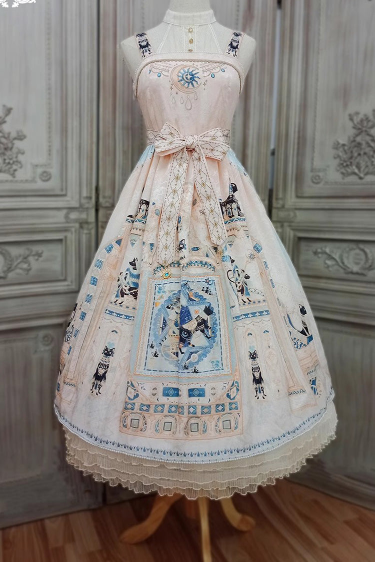Gothic Lolita Dress with Egyptian Print, Ruffles, Dusk Style