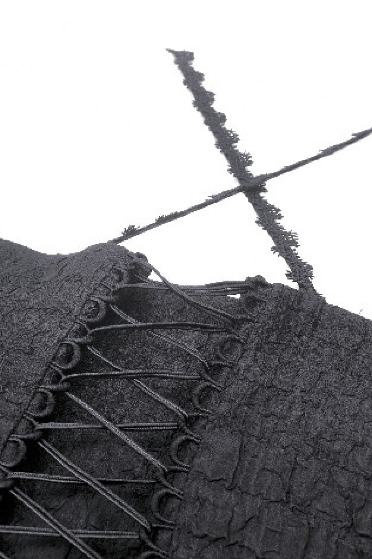 Lace Trimmed Lace-Up Gothic Party Slip Dress with V-Neck