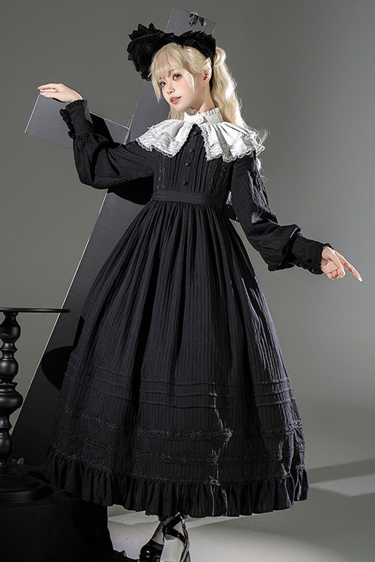 Quiet Place Jacquard Ruffle Embroidered Bow Gothic Lolita Dress