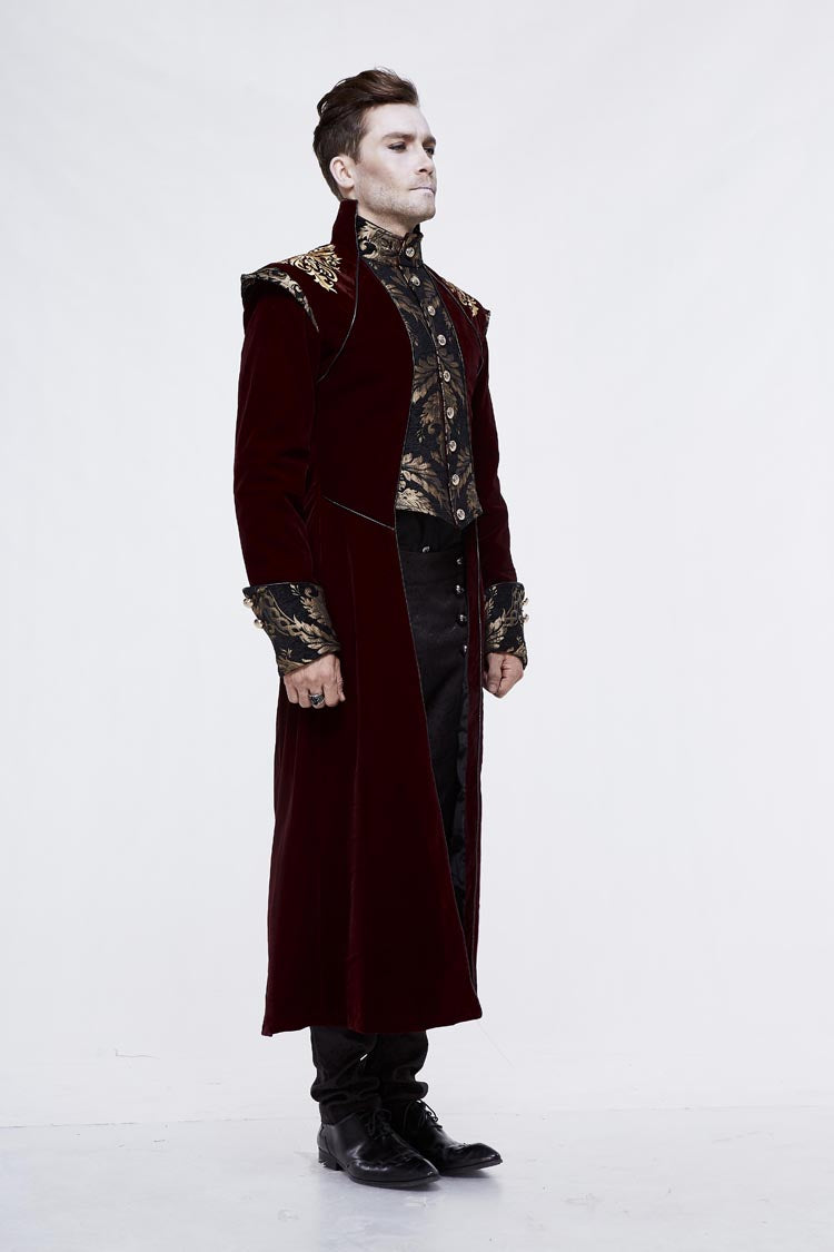 Crimson & Noir Faded Gold Button Fleece Longline Gothic Jacket for Men