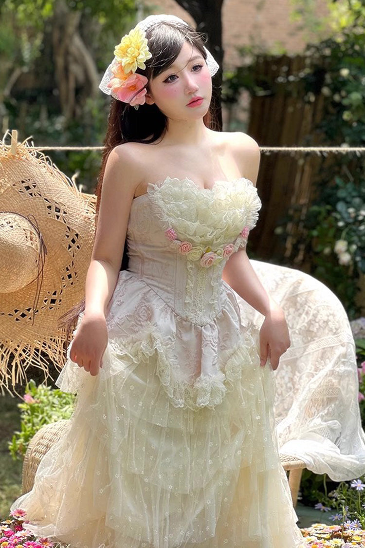 Rose Love Goddess Ruffle Lace Lolita Maxi Skirt Set
