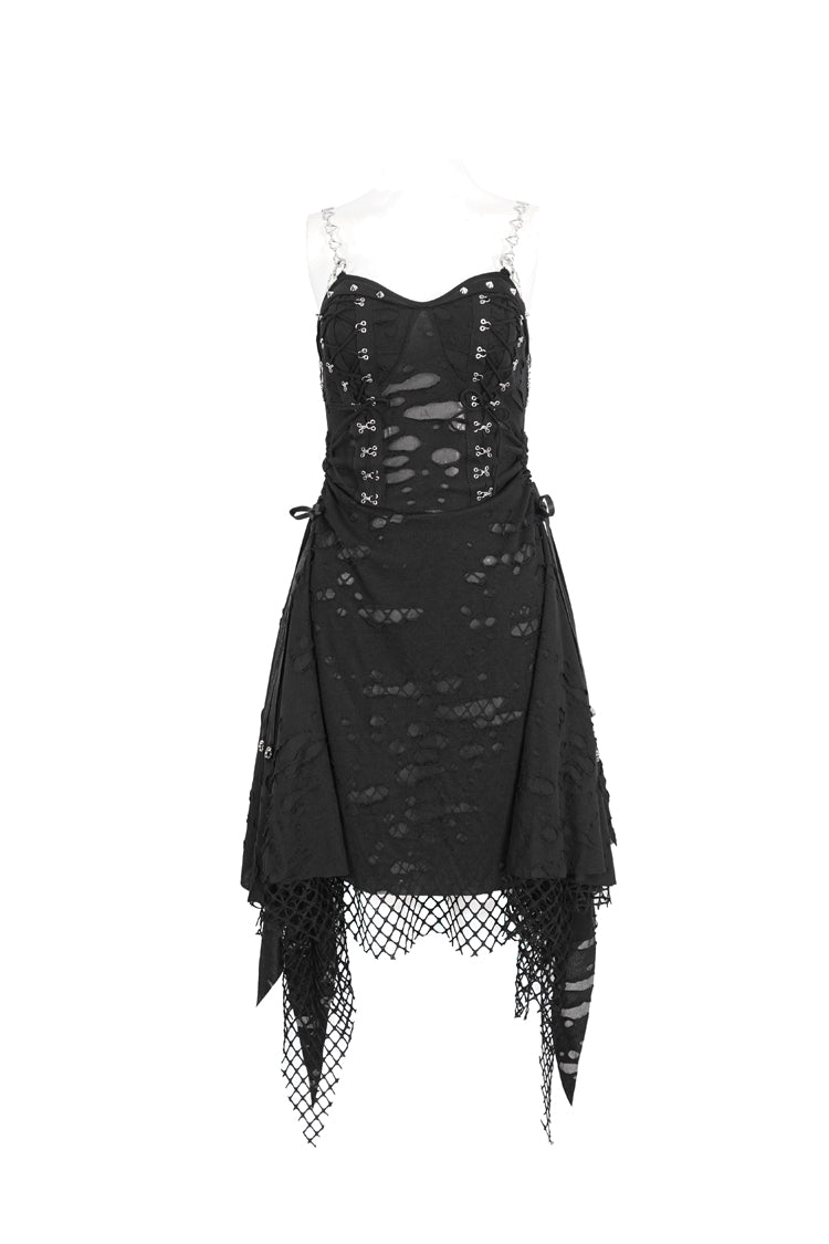 Gothic Ripped Black Lace Edgy Statement JSK Streetwear Dress