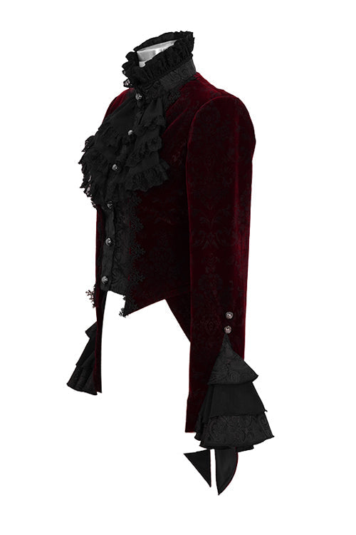 Scarlet Velvet Jacquard Swallowtail Gothic Overcoat