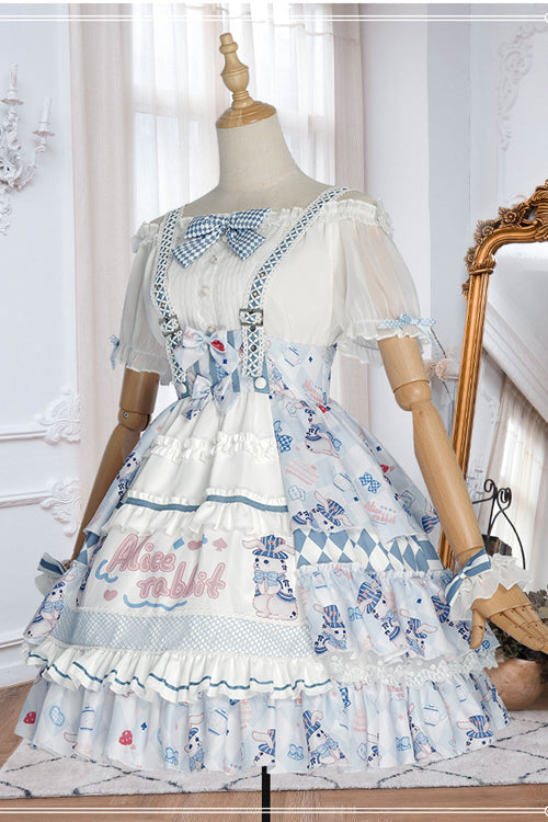 Azure Alice Rabbit Print Multi-Layered Sweet Lolita JSK Gown
