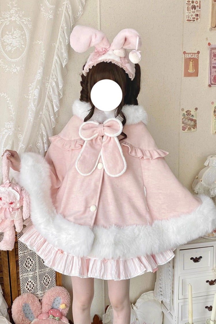 Fluffy Eared Bunny Bow Lolita Cape Coat