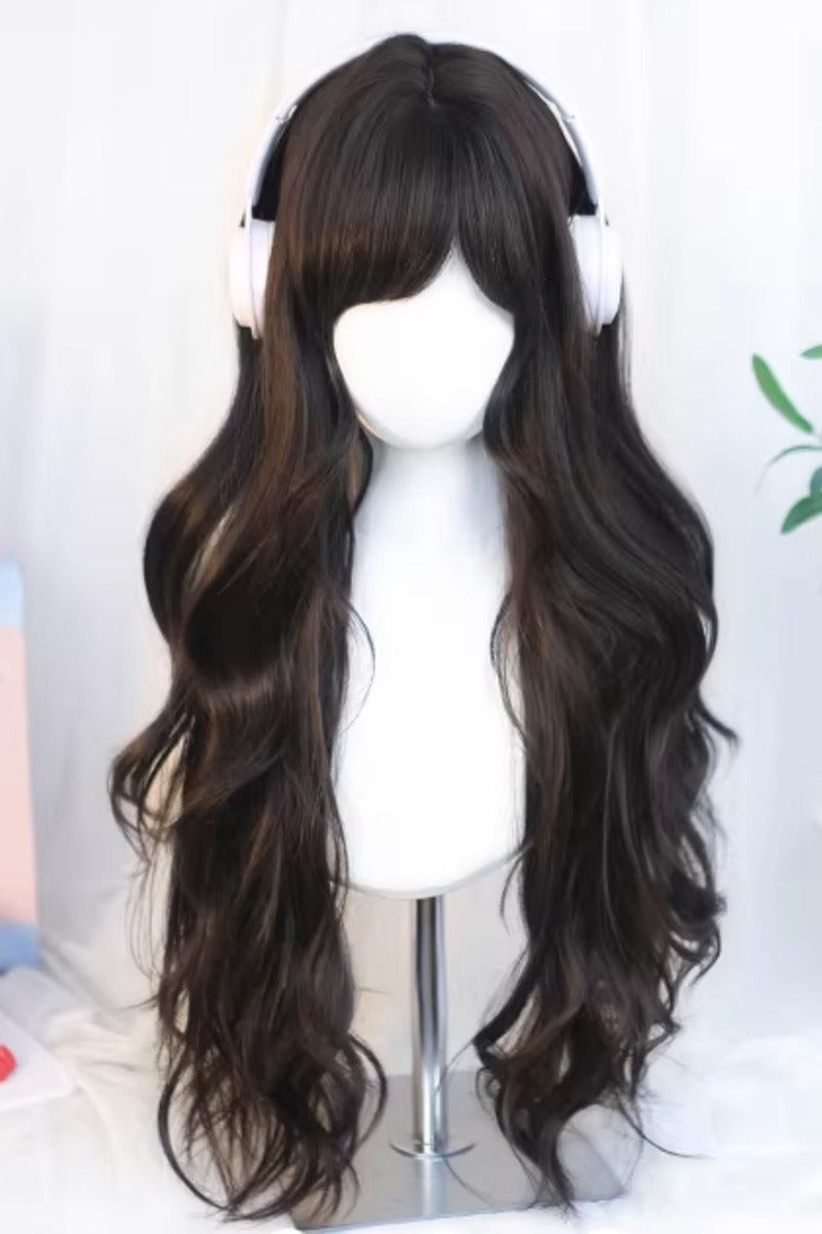 Sweet Lolita Wig with Side-Swept Bangs and Loose Waves