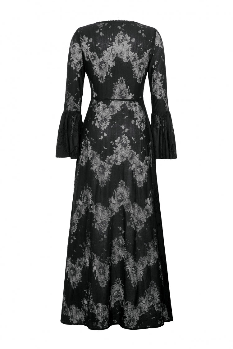 Jet-Black Elegant Robe with Lace Trim and Lacing for Women